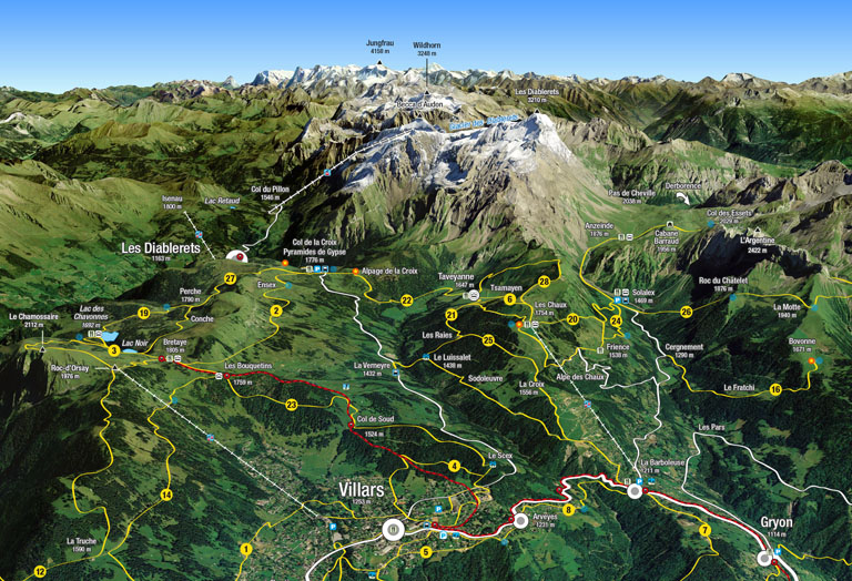 Carte 3D des Randonnées à Villars